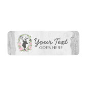 Rustic Deer Silhouette Floral Wreath Cameo op hout Etiket (Voorkant)