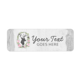 Rustic Deer Silhouette Floral Wreath Cameo op hout Etiket