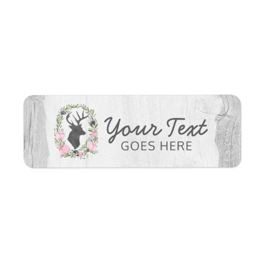 Rustic Deer Silhouette Floral Wreath Cameo op hout Etiket (Voorkant)