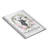 Rustic Deer Silhouette Floral Wreath Cameo op hout Notitieboek (Rechterzijde)