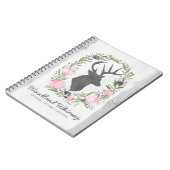 Rustic Deer Silhouette Floral Wreath Cameo op hout Notitieboek (Linkerzijde)