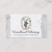 Rustic Deer Silhouette Floral Wreath Cameo op hout Visitekaartje (Voorkant)