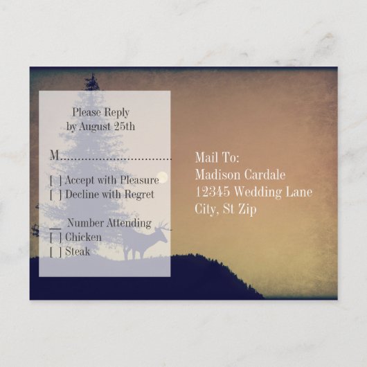 Rustic Deer Tree Wedding RSVP BRIEFKAARTEN (Achterkant)