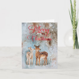 Rustic Deer Waterverf Merry Kerstmis Feestdagen Kaart