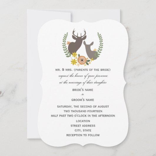 Rustic Deer Wedding - Oranje Floral Kaart (Voorkant)