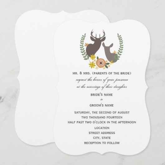 Rustic Deer Wedding - Oranje Floral Kaart (Voorkant / Achterkant)
