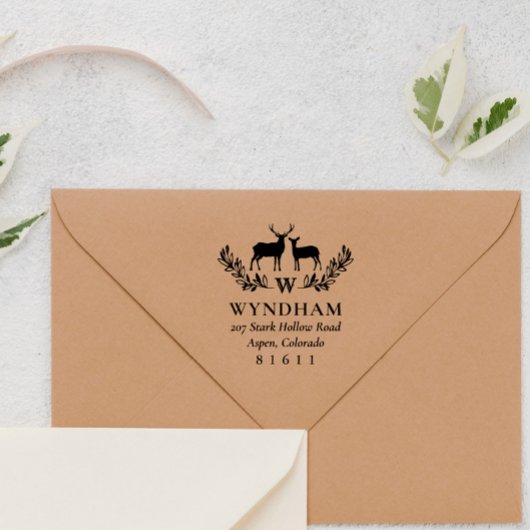 Rustic Deer Wreater Monogram Naam Adres Zelfinktende Stempel