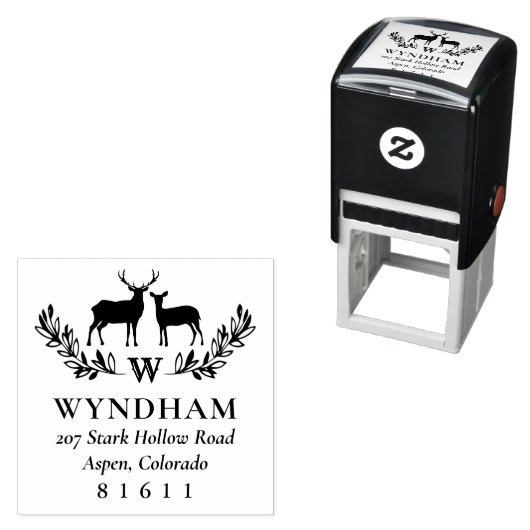 Rustic Deer Wreater Monogram Naam Adres Zelfinktende Stempel (In situ)