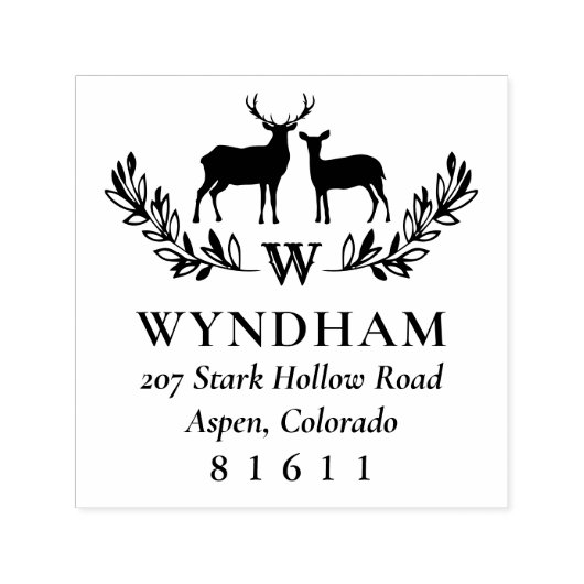 Rustic Deer Wreater Monogram Naam Adres Zelfinktende Stempel (Design)