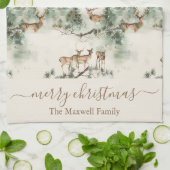 Rustic deers merry christmas family name theedoek (Gevouwen)