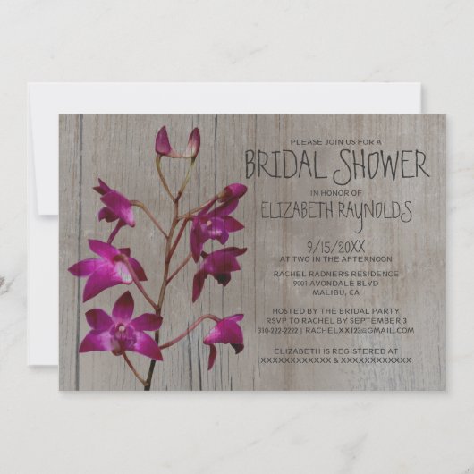 Rustic Dendrobium Orchid Bridal Shower Invitations Kaart (Voorkant)