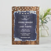 Rustic Denim Barn Lights Country Cowboy Wedding Kaart (Staand voorkant)