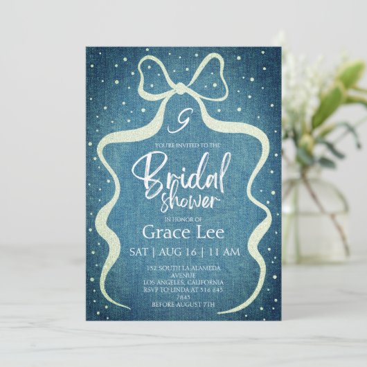 Rustic Denim Bridal Shower Invitation Kaart (Staand voorkant)