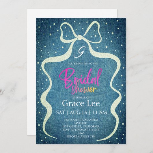 Rustic Denim Bridal Shower Invitation Kaart (Voorkant / Achterkant)