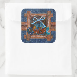 Rustic Denim Cowgirl Vierkante Sticker