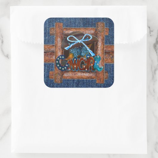 Rustic Denim Cowgirl Vierkante Sticker (Tas)