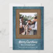 Rustic Denim en Brown Damask-kerstfoto Feestdagenkaart (Voorkant)