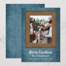 Rustic Denim en Brown Damask-kerstfoto