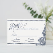 Rustic Denim en Lace RSVP Kaartje (Staand voorkant)