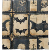 Rustic Denim Halloween Patchwork Pattern Douchegordijn (Voorkant)