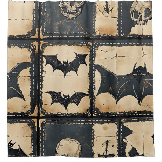 Rustic Denim Halloween Patchwork Pattern Douchegordijn (Voorkant)