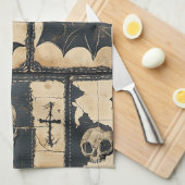 Rustic Denim Halloween Patchwork Pattern Theedoek (Quarter Fold)