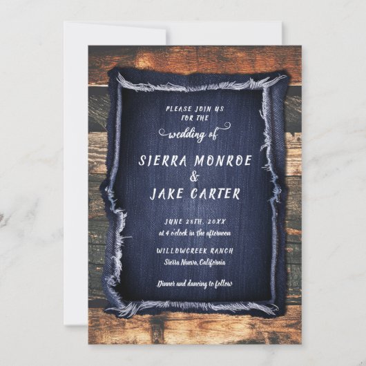 Rustic Denim Handwritten Country Cowboy Wedding Kaart (Voorkant)