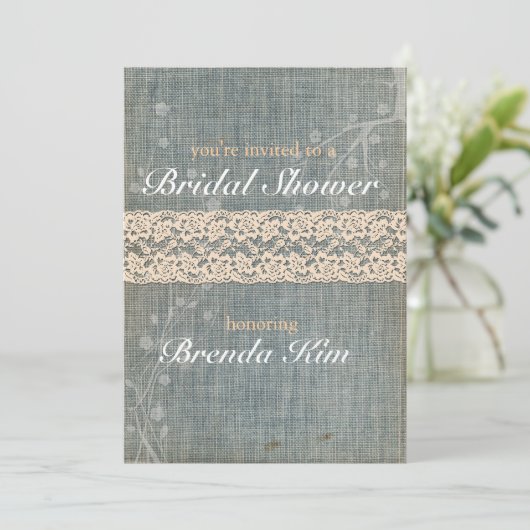 Rustic Denim Lace Bridal Shower Kaart (Staand voorkant)