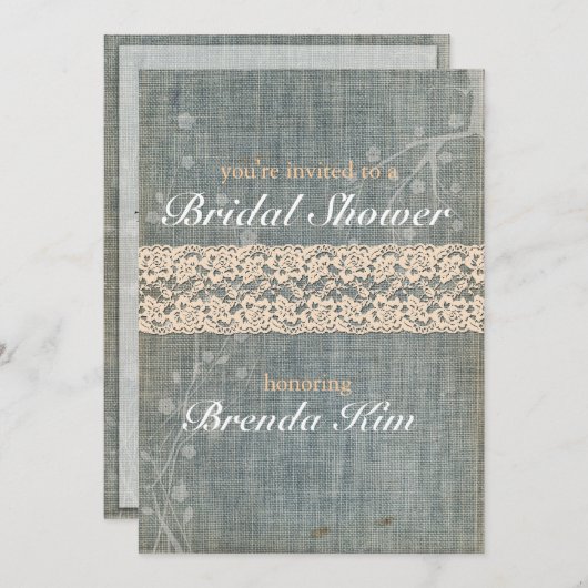 Rustic Denim Lace Bridal Shower Kaart (Voorkant / Achterkant)