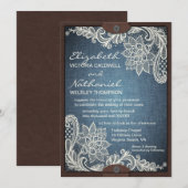 Rustic Denim Lace & Leather Wedding Invitation Kaart (Voorkant / Achterkant)