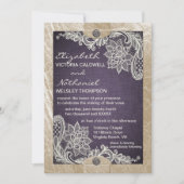 Rustic Denim Lace & Leather Wedding Invitation Kaart (Voorkant)