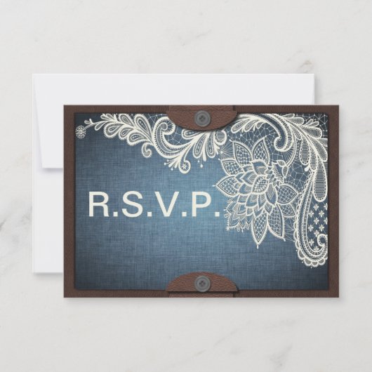 Rustic Denim, Lace & Leather Wedding RSVP-kaart RSVP Kaartje (Voorkant)