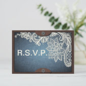 Rustic Denim, Lace & Leather Wedding RSVP-kaart RSVP Kaartje (Staand voorkant)