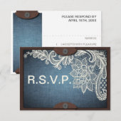 Rustic Denim, Lace & Leather Wedding RSVP-kaart RSVP Kaartje (Voorkant / Achterkant)