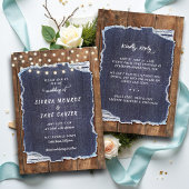 Rustic Denim Lights Country Cowboy RSVP Wedding Kaart