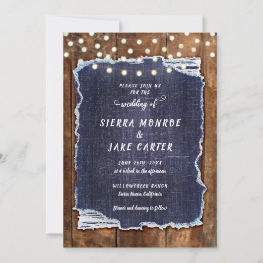 Rustic Denim Lights Country Cowboy RSVP Wedding Kaart (Voorkant)