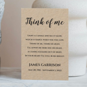 Rustic Denk aan me gedenkwaardige kaars Plaatskaartje