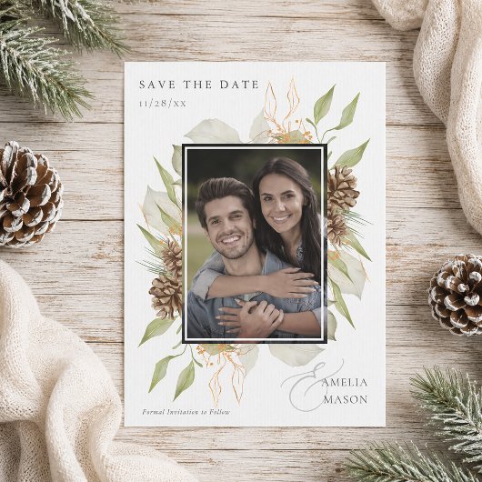 Rustic Denneappel Groene Foto Save the Date