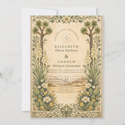 Rustic Desert Botanical Wedding Kaart (Voorkant)
