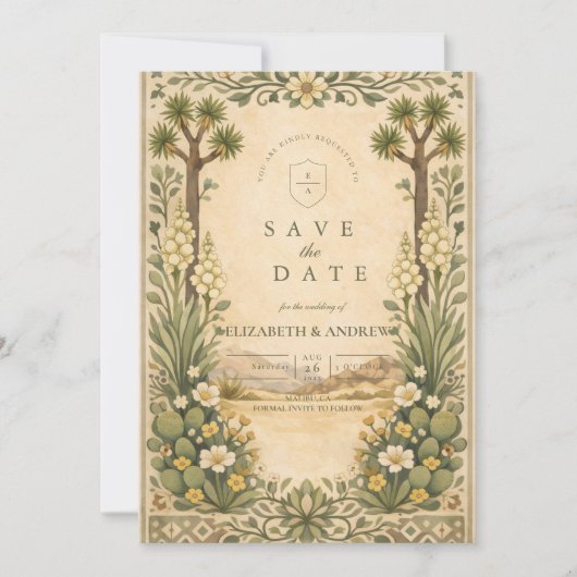 Rustic Desert Botanical Wedding Save The Date (Voorkant)