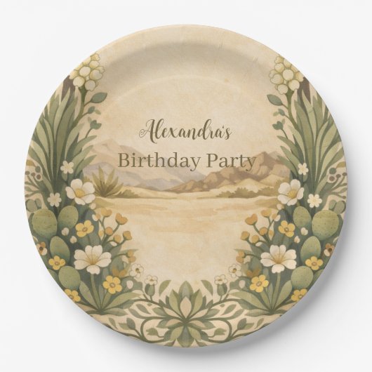 Rustic Desert Botanicals Birthday Papieren Bordje (Voorkant)