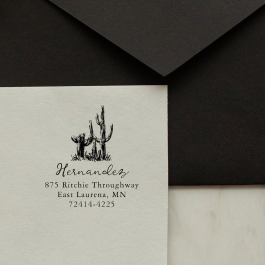 Rustic Desert Cacti Script Return Address Rubberstempel