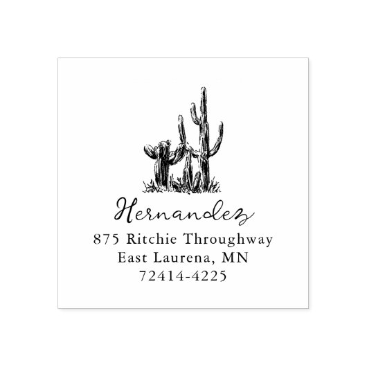 Rustic Desert Cacti Script Return Address Rubberstempel (Afrduk)