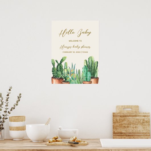 Rustic Desert Cactus Garden Baby shower Welkom Poster (Keuken)