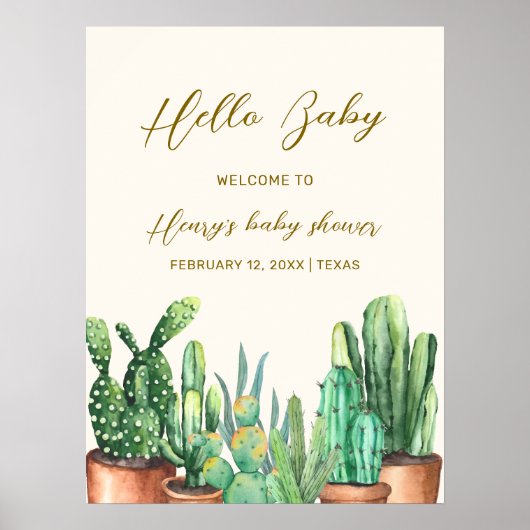 Rustic Desert Cactus Garden Baby shower Welkom Poster (Voorkant)