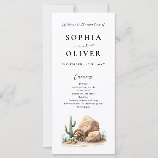 Rustic Desert Cactus Waterverf huwelijksprogramma (Voorkant)