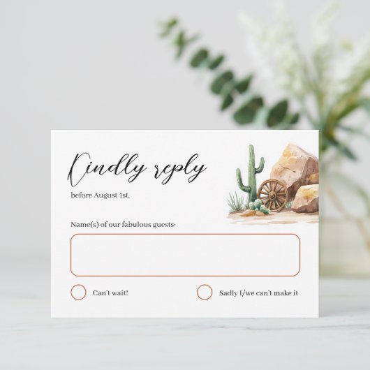 Rustic Desert Cactus Westerne bruiloft RSVP Kaartje (Staand voorkant)