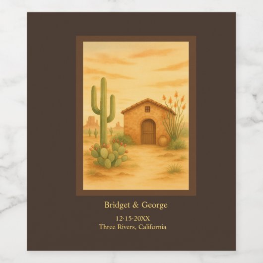Rustic Desert Southwest Boho bestemming Trouwen Wijn Etiket (Enkel label)