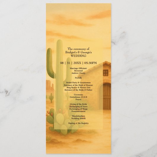 Rustic Desert Southwest Terracotta bruiloft Programmakaart (Achterkant)