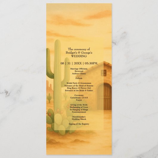 Rustic Desert Southwest Terracotta Trouwdiner Programmakaart (Achterkant)